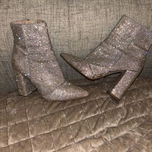Steve Madden Rhinestone Embellished Pointed Toe Ankle Boots - Sparkling Blush